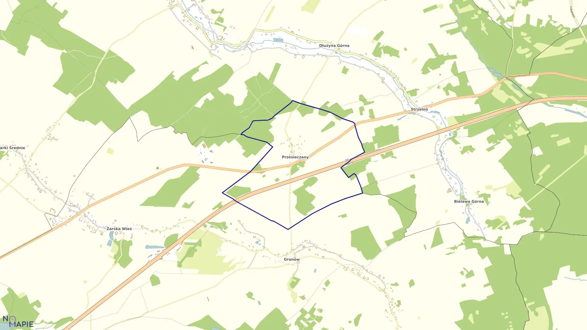 Mapa obrębu PRZESIECZANY w gminie Zgorzelec